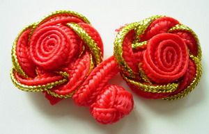 FG14 Red Gold Trim Rose Chinese Frog Closure Buttons Knots 5pair - Click Image to Close