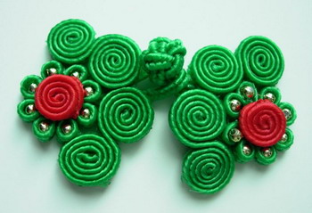 FG153 Chinese Frog Closure Buttons Knots 'Coil flower' Green 5pr - Click Image to Close