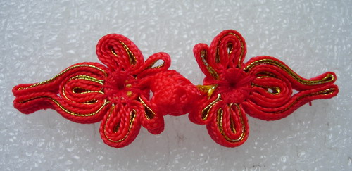 FG155-6 Ribbon Frog Closure Buttons 'Dragonfly' Red Gold x5