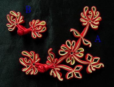 FG212 Floral Chinese Silk Frog Closure Knots Buttons Red Beige - Click Image to Close