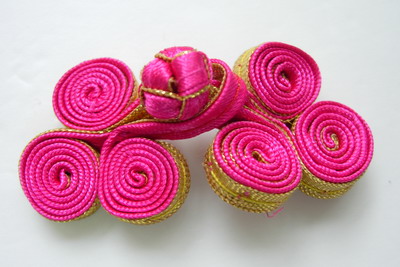 FG216-4 Metallic Coils Frog Closure Buttons Knot Fuchsia Gold x5