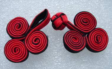 FG216-6 Ribbon Coils Frog Closure Buttons Knot Black Red 5pairs - Click Image to Close