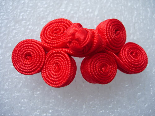 FG216-7 Ribbon Coils Frog Closure Buttons Knot Red 5pairs