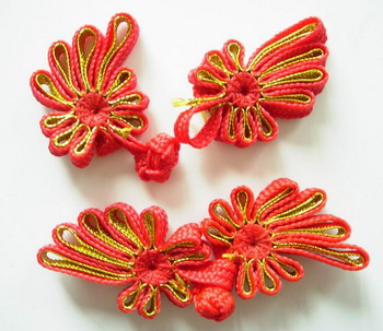 FG219 Chinese Ribbon Frog Closure Buttons Knots Red Gold 5pr