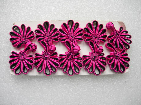 FG232-9 Ribbon Fan Chinese Closures Buttons Knots Fuchsia 5pr