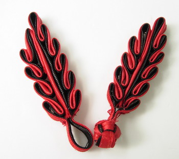 FG235-4 Red Black Ribbon Chinese Frog Closure Buttons (LEAF) 5pr - Click Image to Close