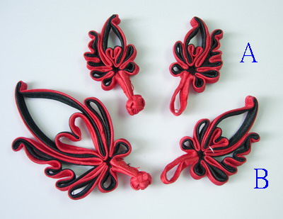 FG260 Twin Floral Chinese Silk Frog Closure Knots Red Black