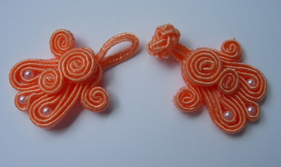 FG281 Vintage Spiral Beaded Frog Closure Buttons Knot Salmon x10