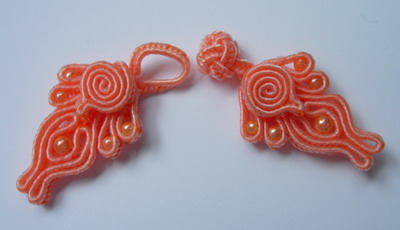 FG283 Little Dragonfly Beaded Frog Closure Buttons Salmon x10