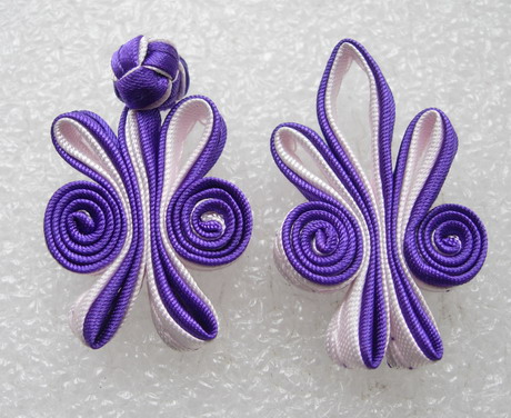 FG312-2 Ribbon Chinese Frog Closured Knots White-Purple 5p