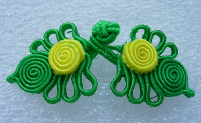 FG323 Green Yellow Floral Frog Closure Knots Button Jewels 5prs - Click Image to Close