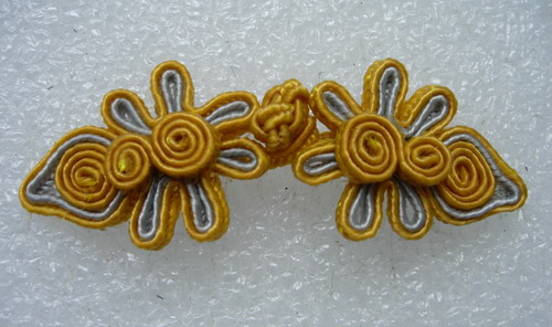 FG331-3 Chinese Frog Closure Knots Buttons Yellow Gold Grey 5prs - Click Image to Close