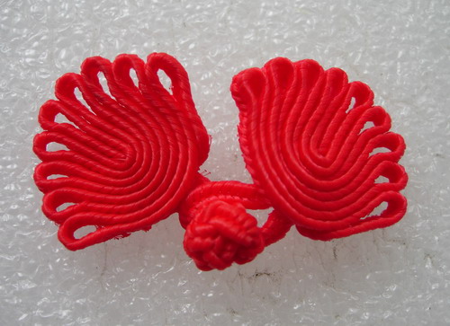 FG338 Fan-Style Chinese Frog Closured Buttons Knots Red 5pr - Click Image to Close