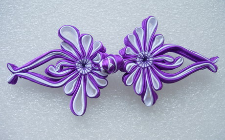 FG351 Silk Satin Floral Frog Closure Kont Button Purple White - Click Image to Close