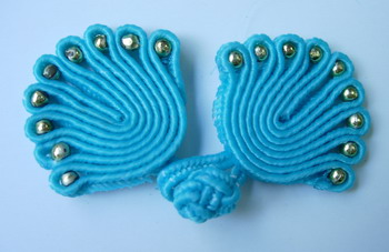 FG75-13 Aqua Chinese Frog Closure Buttons Knots (Fan) 5pr - Click Image to Close