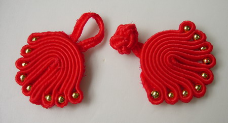 FG75-14 Red Chinese Frog Closure Buttons Knots (Fan) 5pr
