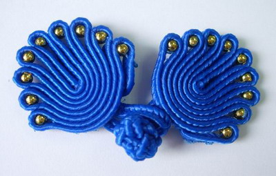 FG75-6 Blue Chinese Frog Closure Buttons Knots (Fan) 5pr