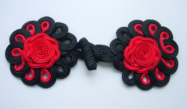 MR21-4 Briaded Loops Rose Cord Knots Button Black Red MR21-4 Briaded Loops Rose Cord Knots Button Black Red