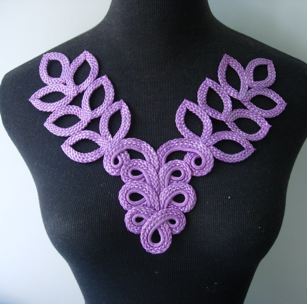 MR126-3 Macrame Corded Braided Floral Leaves Neck Collar Purple