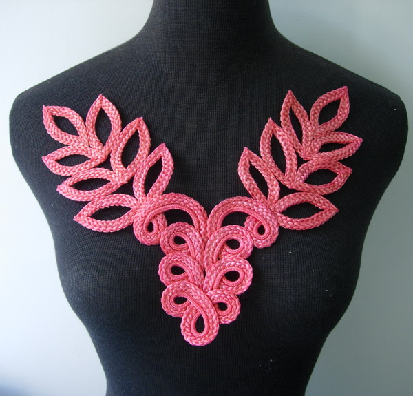 MR126-4 Macrame Corded Braided Floral Leaves Neck Collar Coral MR126-4 Macrame Corded Braided Floral Leaves Neck Collar Coral