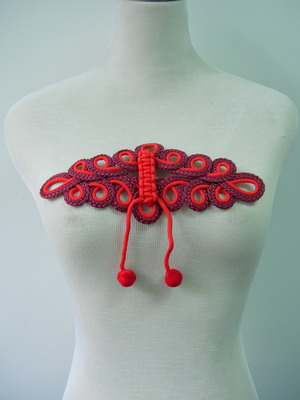 MR131 2Tone Maroon Red Dangle Corded Loops Macrame Applique - Click Image to Close