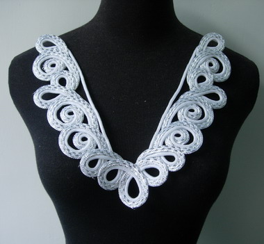 MR143 Braided Cord Loopy Neckline Collar Applique White Trimming