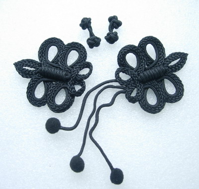 MR145 Braided Corded Knot Butterfly Floral Motif Accessory Black