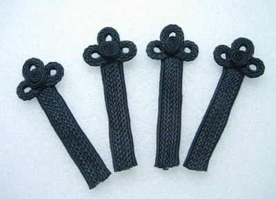 MR146 Fluer De Lis Rose Braided Corded Motif Black 4pcs - Click Image to Close