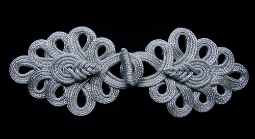 MR154-2 Silver Metallic Cord Chinese Fastener Frog Closure Knot - Click Image to Close