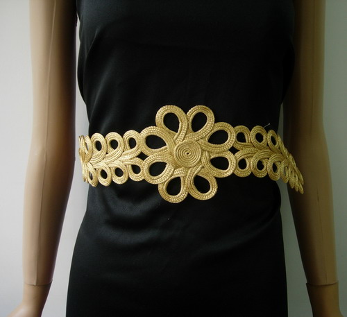 MR164 Gold Metallic Flower Loops Corded Braided Belt Hipbelt - Click Image to Close