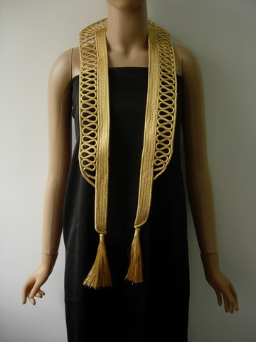 MR180 Gold Long Arabian Collar Edge Corded Tassel Motif Ornament - Click Image to Close