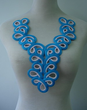 MR19-6 2Tone Aqua White Braided Loopy Y-Neck Collar Corded Motif MR19-6 2Tone Aqua White Braided Loopy Y-Neck Collar Corded Motif