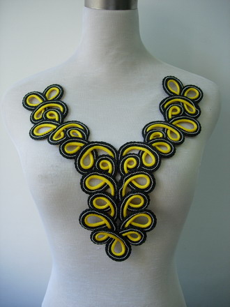 MR19-7 Black Yellow Braided Loopy Y-Neck Collar Corded Motif MR19-7 Black Yellow Braided Loopy Y-Neck Collar Corded Motif
