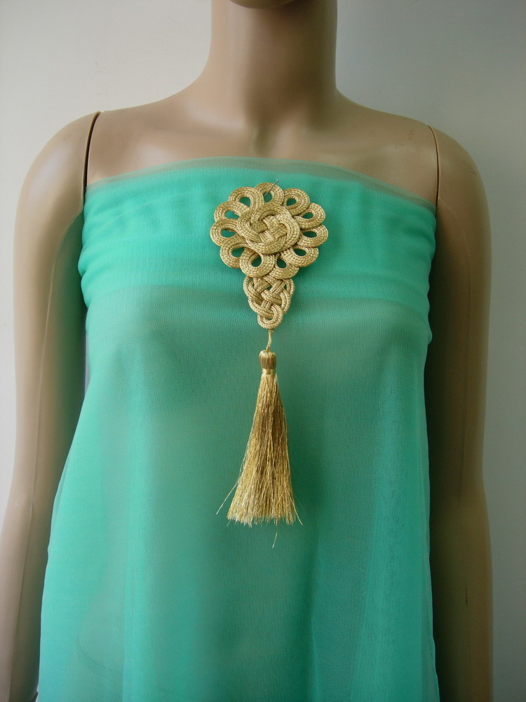 MR202 Gold Rose Flower Corded Braided Tassels Fringe Motif