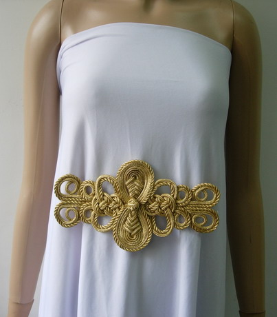 MR205 Gold Metallic Corded Braided Motif Floral Embellishment - Click Image to Close