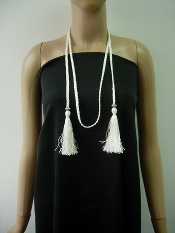 MR206 Tassel Braided Dress Belt Necklace Boho Headband White