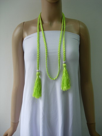 MR208 Tassel Braided Hipbelt Necklace Boho Headband Jewelry Lime