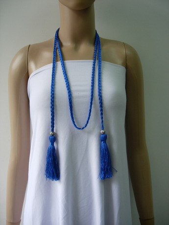 MR209 Tassel Braided Hipbelt Necklace Boho Headband Jewelry Blue