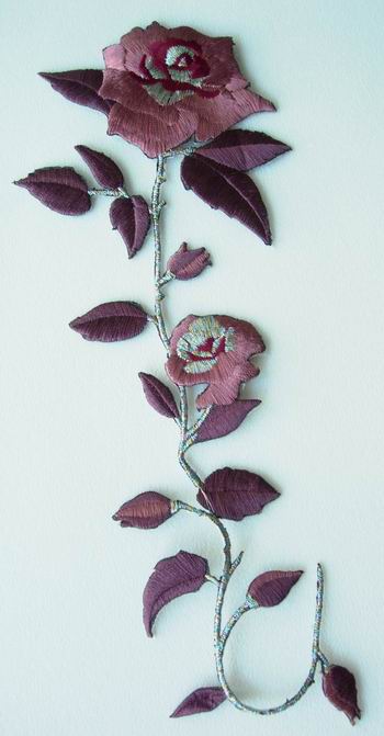 PT03 Burgundy Rose Embroidery Patch Applique 2pcs