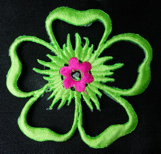 PT09-7 Lime Petals Flower Embroidered Cutwork Iron On Patch x2