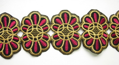 PB29 Vintage Design Gold Maroon Thread Embroidered Patch 4pcs - Click Image to Close