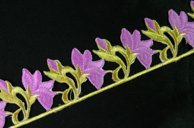 PB30 Floral Gold Lavender Thread Embroidered Patch 23"