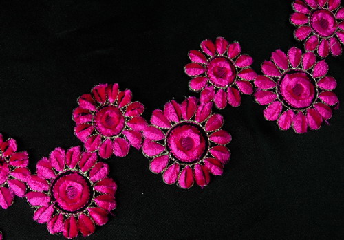 PB33 Fuchsia Twins Flowers Trims Embroidered Patch Iron On 17" PB33 Fuchsia Twins Flowers Trims Embroidered Patch Iron On 17"