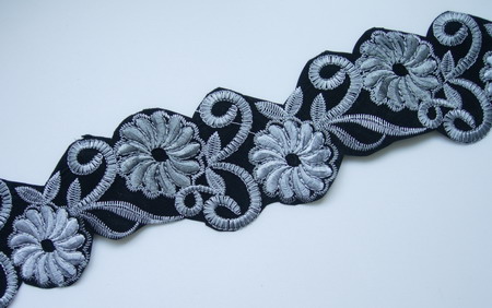 PB38-4 2Tone Grey Swirl Floral Trim Lace Patch Motif 36"