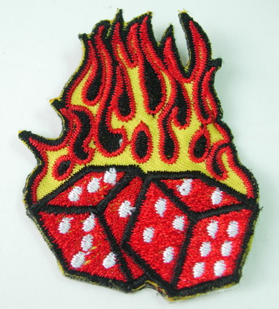 PC100 Flaming Dice Flame Dice Patch Applique - Click Image to Close