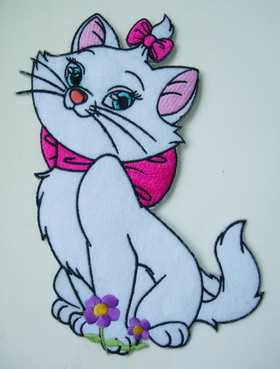 PC111 Large Disney Marie Cat Flowers Embroidery Patch Iron On - Click Image to Close