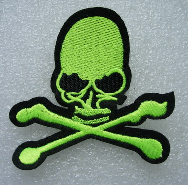 PC150 Lime Biker Flame Skull Crossbones Patch Applique Iron On