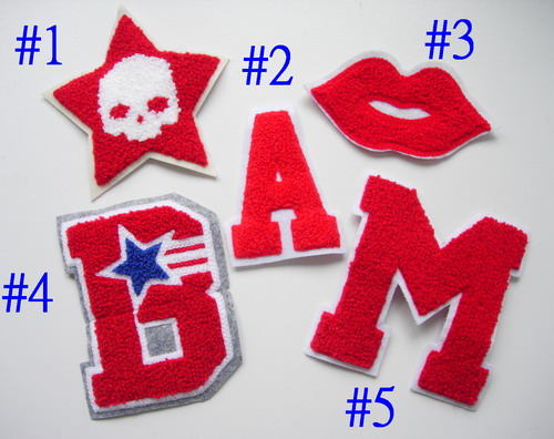 PC164 Assorted 5pcs Furry Applique Patch STAR LIPS ALPHABET