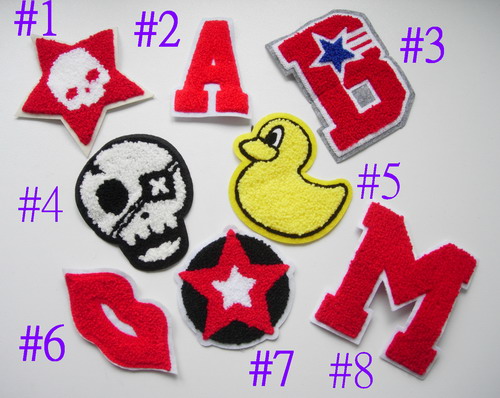 PC165 Assorted 8 Furry Patch STAR LIPS ALPHABET Skull Star Duck