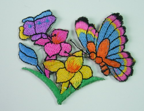 PM04 Butterfly on Floral Embroidery Patch Applique Iron On - Click Image to Close